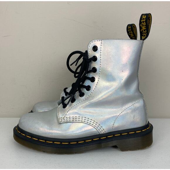 Women Dr. Martens Pascal RS 7.5" metallic iridescent combat boots shoes, 6 - Picture 2 of 7